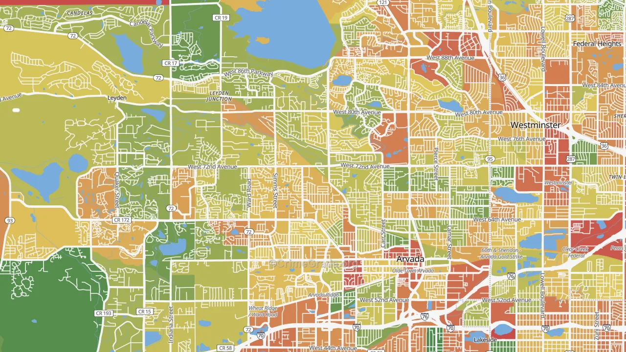 Arvada, CO Map of Vandalism Rates