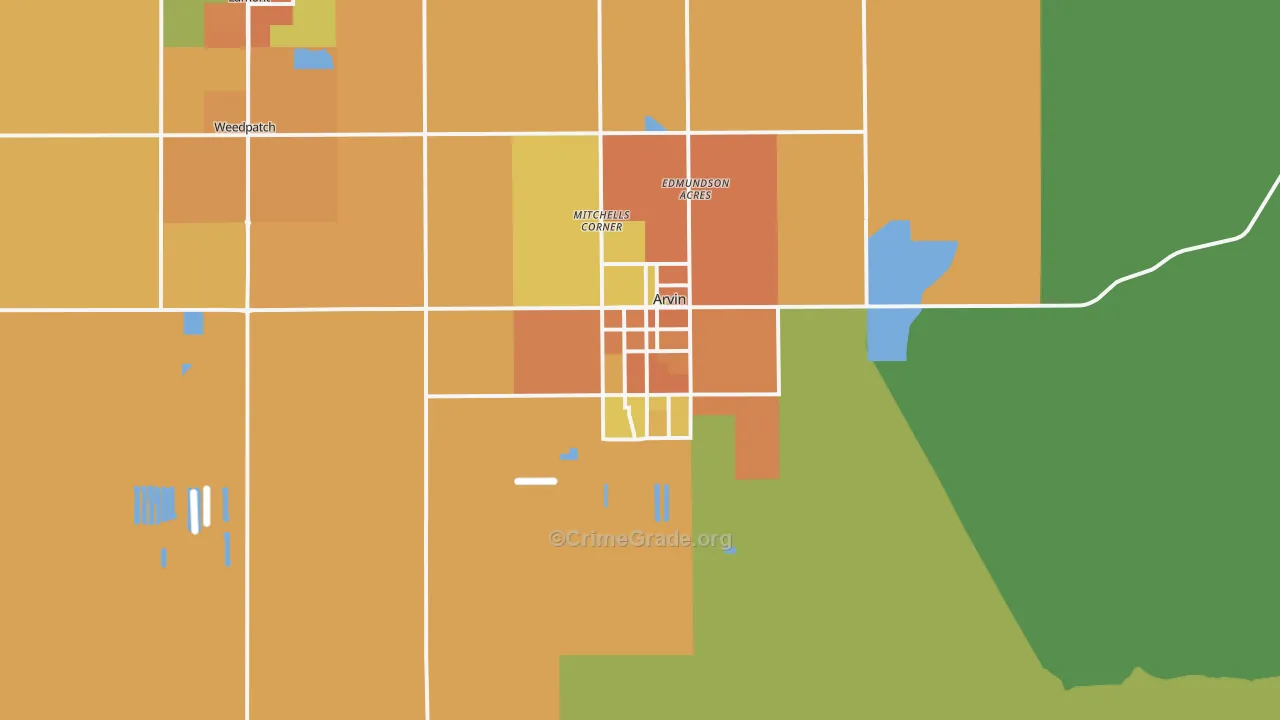 Arvin, CA Map of Vandalism Rates