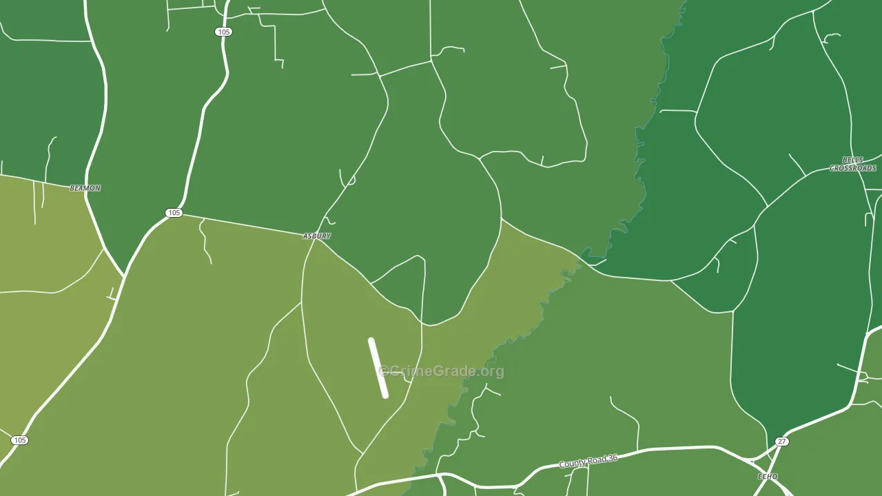 Asbury, AL Map of Vandalism Rates