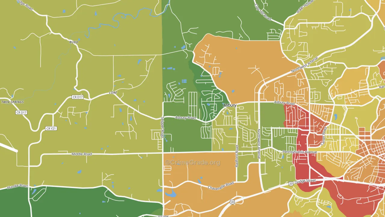 Asbury, IA Map of Vandalism Rates