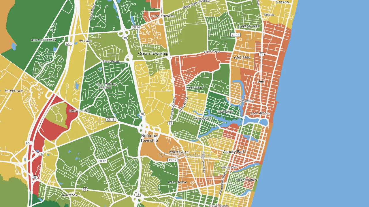 Asbury Park, NJ Map of Vandalism Rates