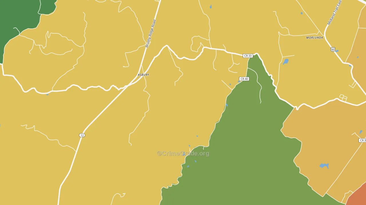 Asbury, WV Map of Vandalism Rates