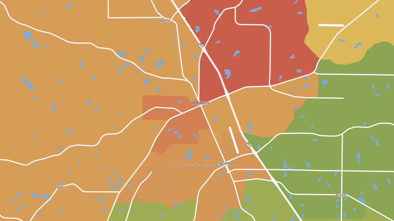 Ashburn, GA Map of Vandalism Rates