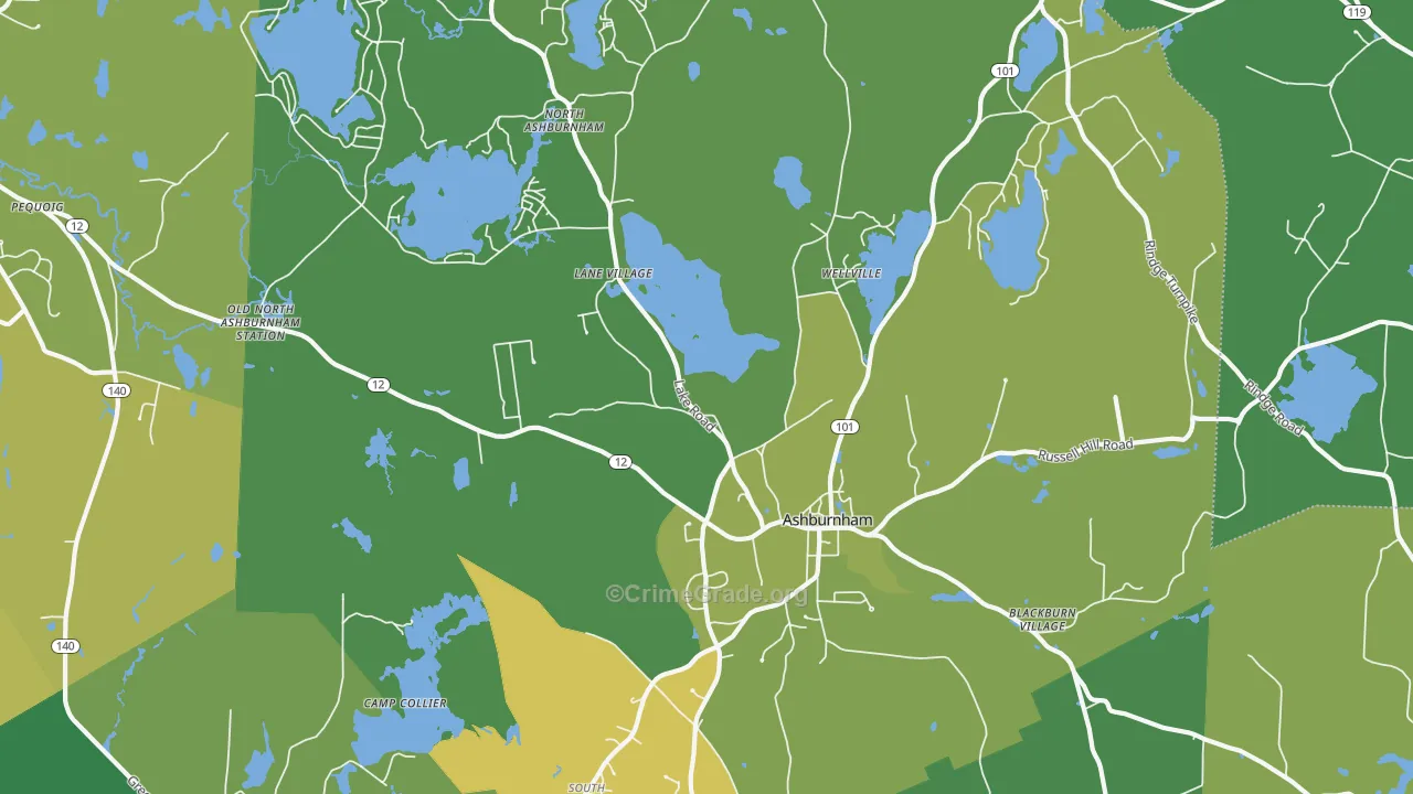 Ashburnham, MA Map of Vandalism Rates