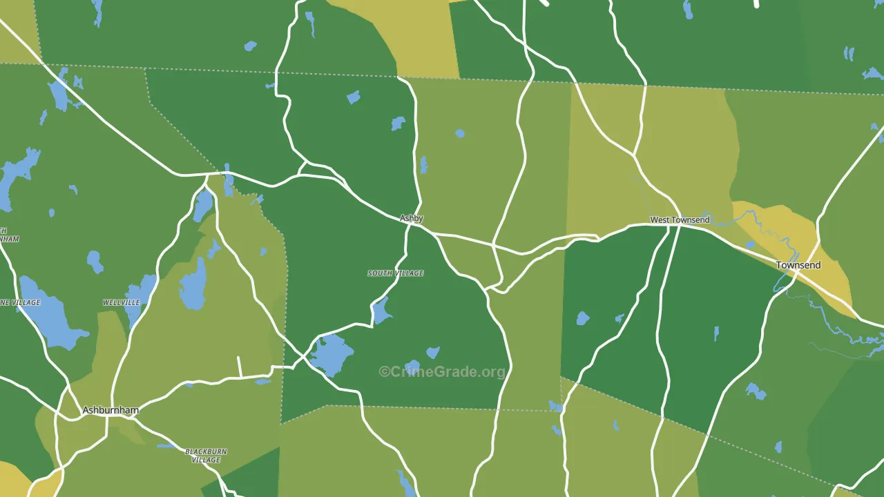 Ashby, MA Map of Vandalism Rates