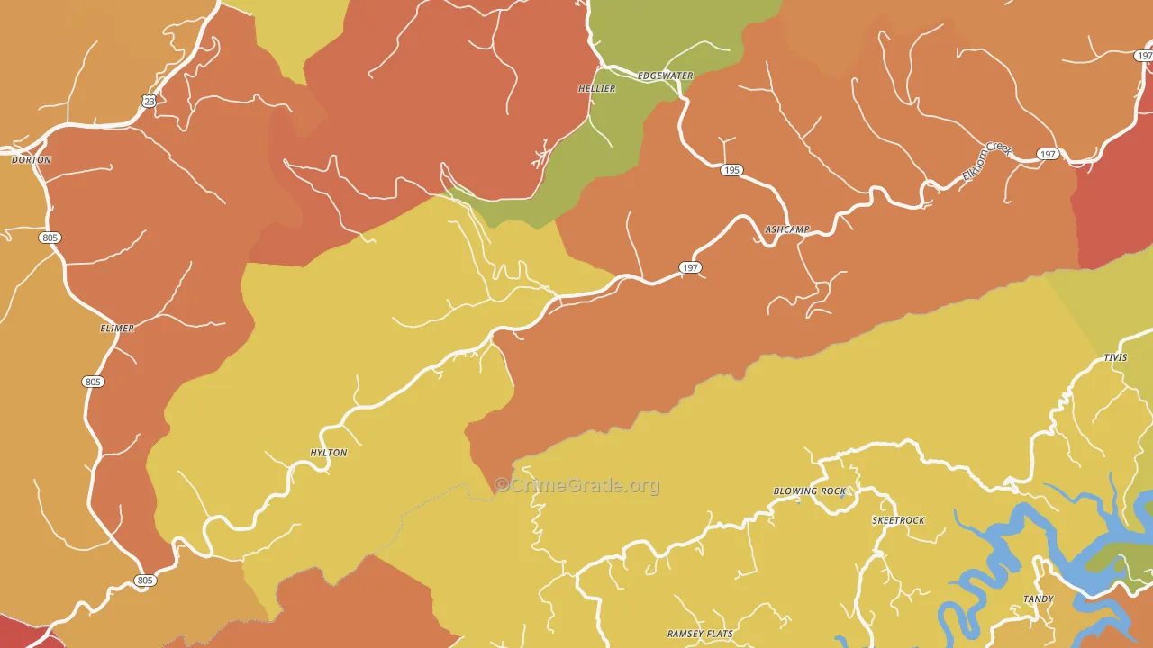 Ashcamp, KY Map of Vandalism Rates