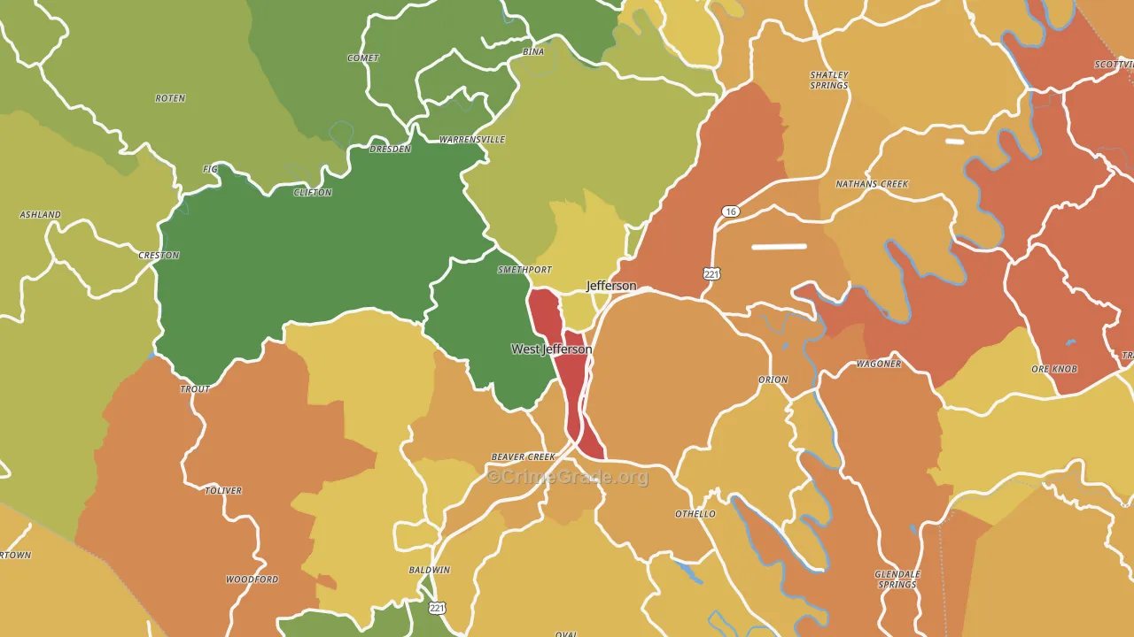 Ashe County, NC Map of Crime Rates
