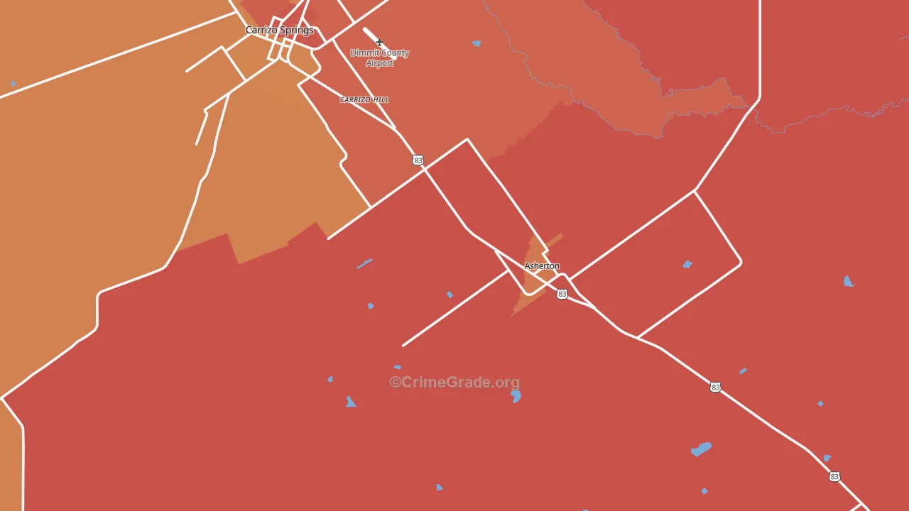 Asherton, TX Map of Vandalism Rates