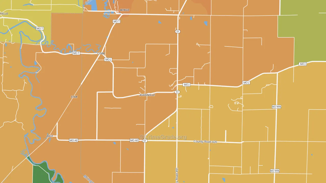 Asherville, MO Map of Vandalism Rates