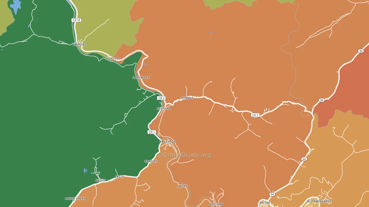 Ashford, WV Map of Vandalism Rates