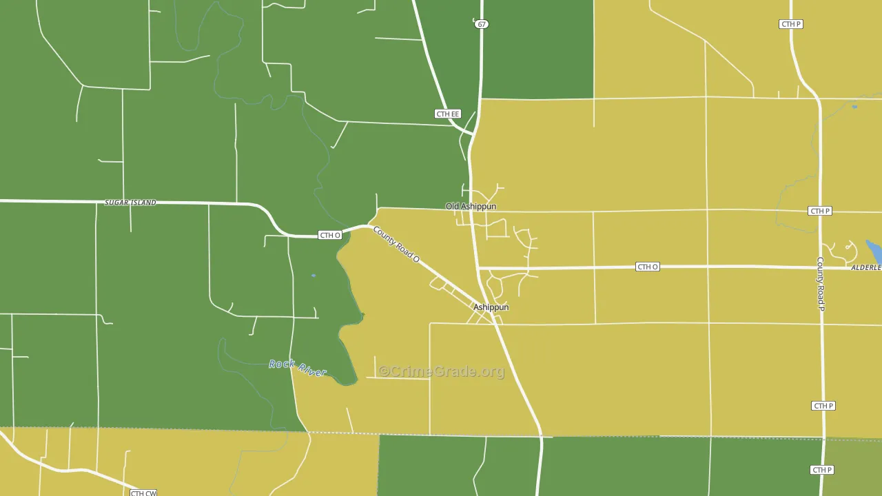 Ashippun, WI Map of Vandalism Rates