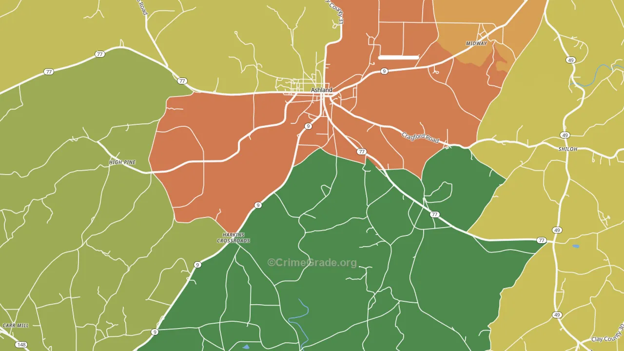 Ashland, AL Map of Vandalism Rates