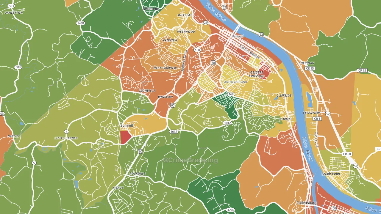 Ashland, KY Map of Vandalism Rates
