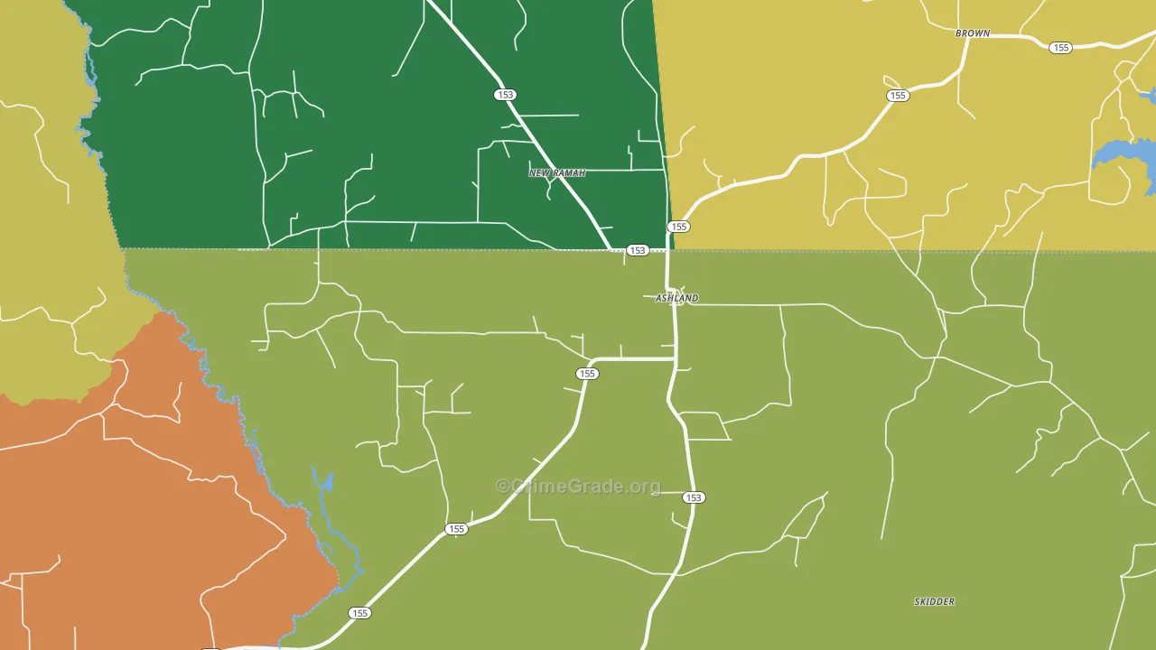 Ashland, LA Map of Vandalism Rates