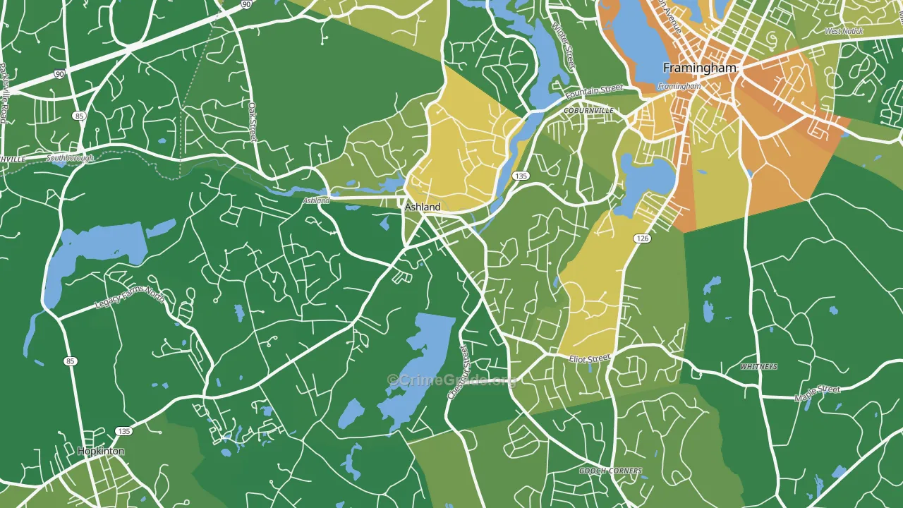 Ashland, MA Map of Vandalism Rates