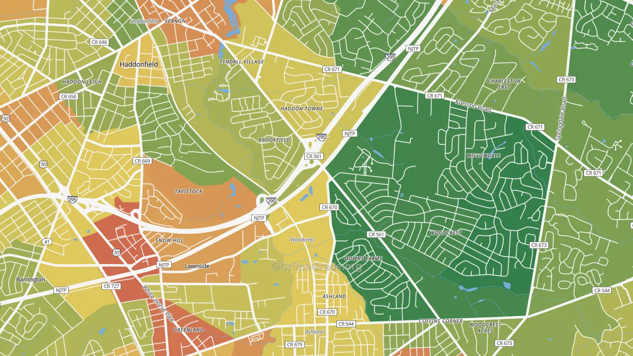 Ashland, NJ Map of Vandalism Rates