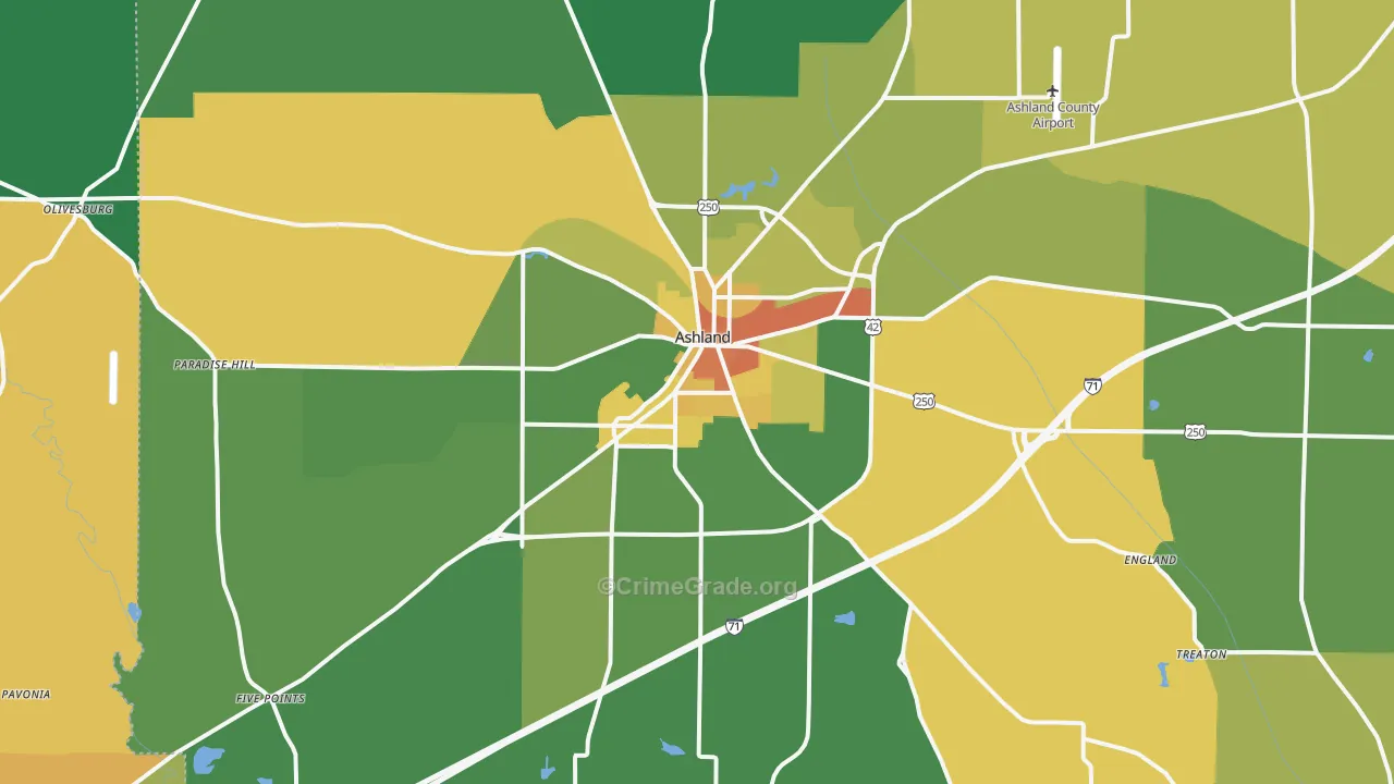 Ashland, OH Map of Vandalism Rates