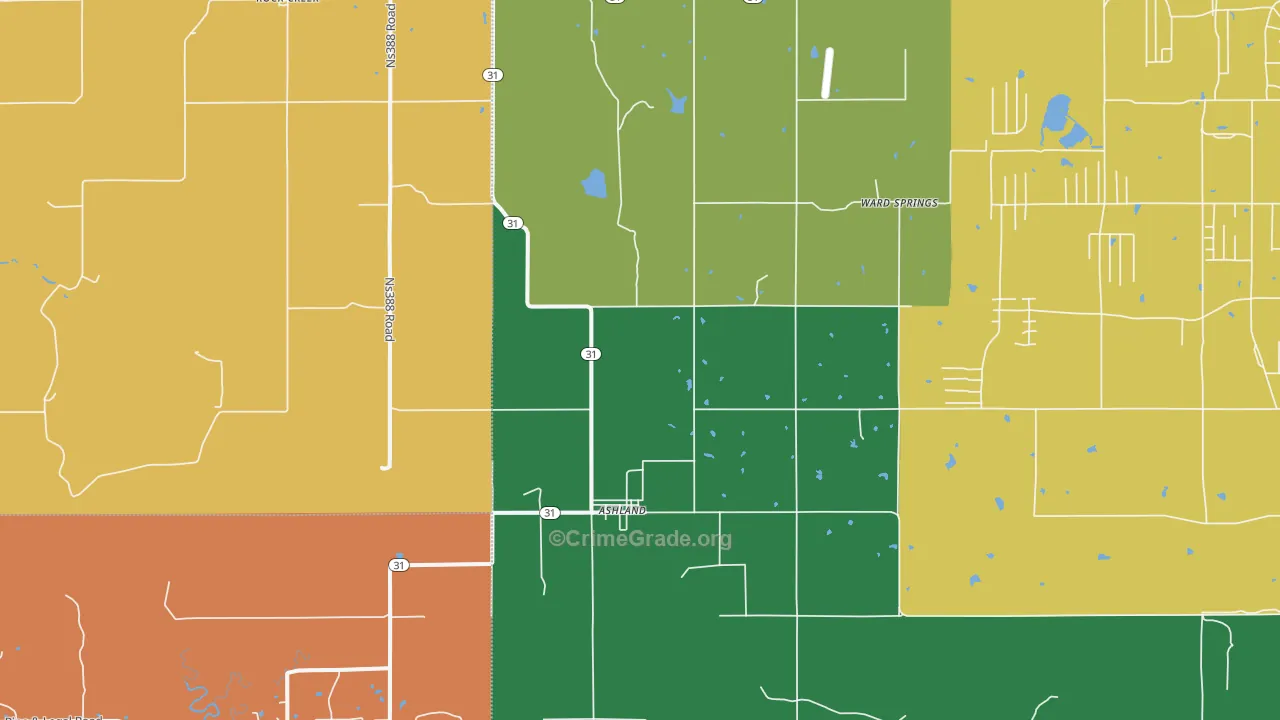 Ashland, OK Map of Vandalism Rates