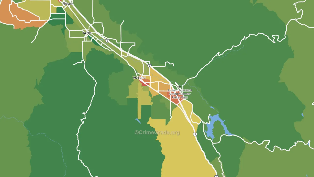 Ashland, OR Map of Vandalism Rates