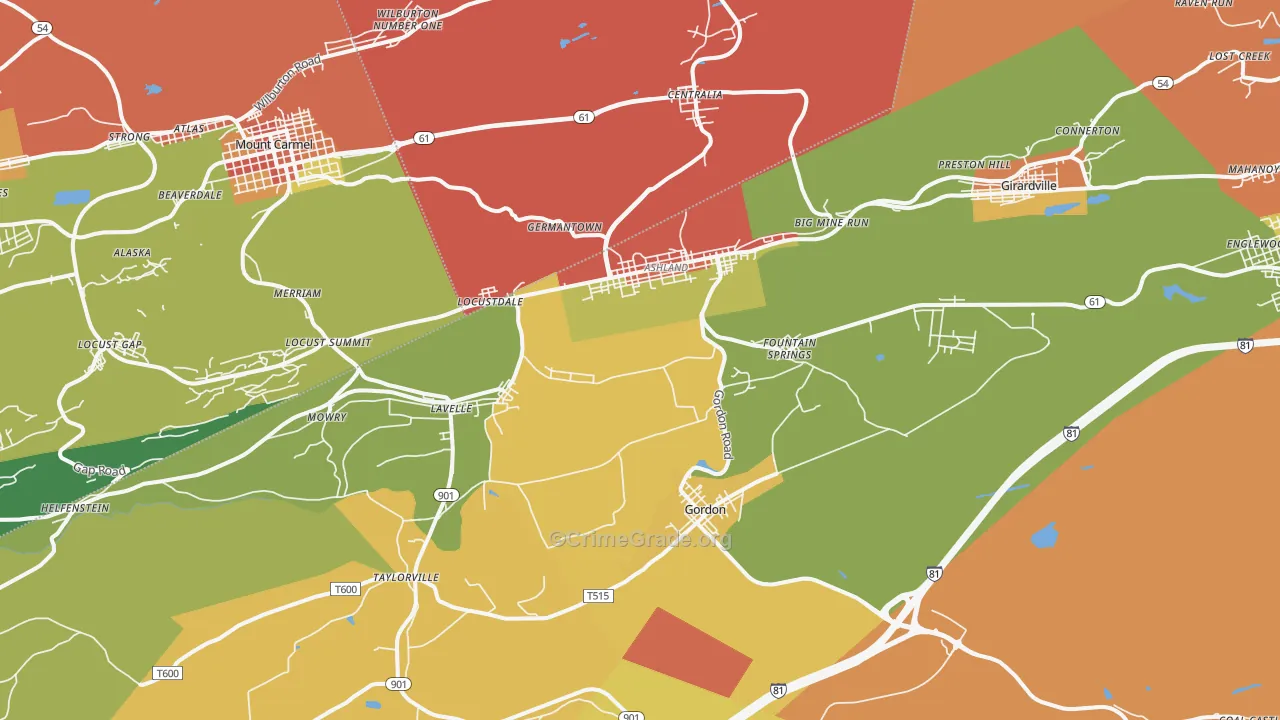 Ashland, PA Map of Vandalism Rates