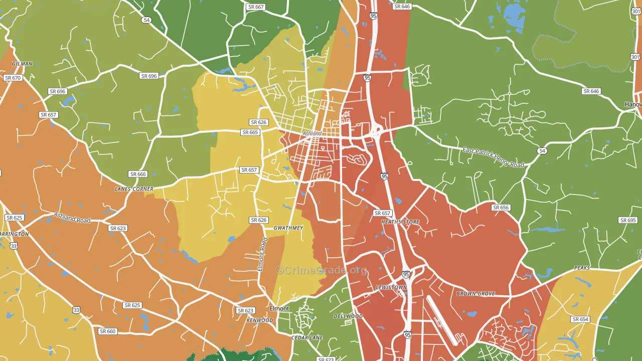 Ashland, VA Map of Vandalism Rates