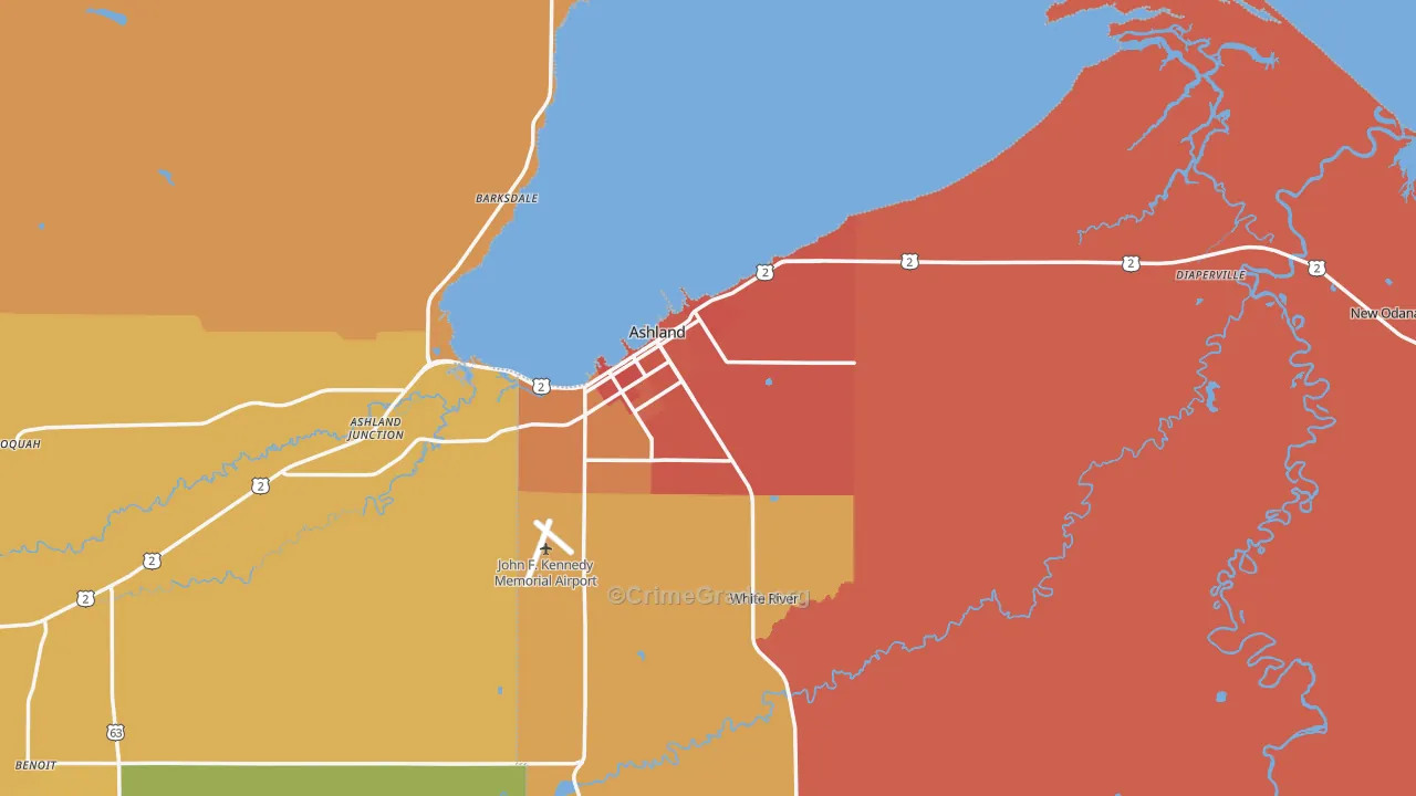 Ashland, WI Map of Vandalism Rates
