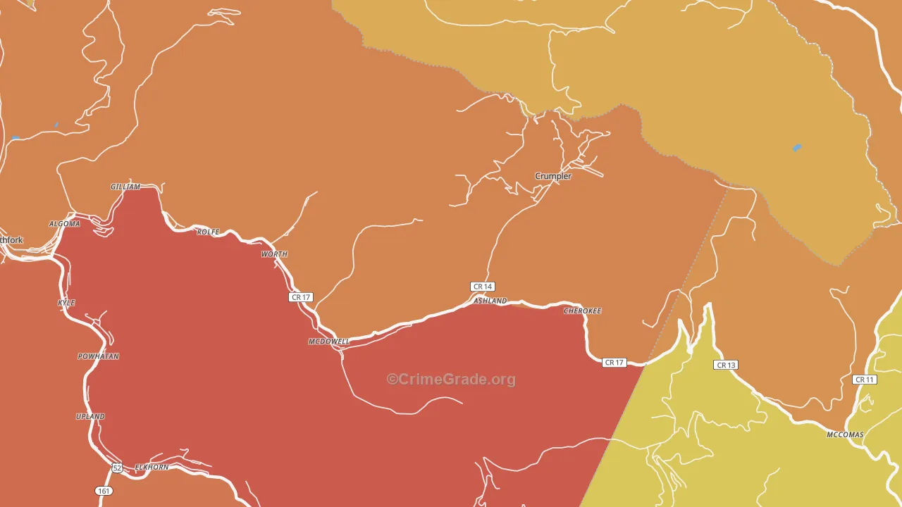 Ashland, WV Map of Vandalism Rates