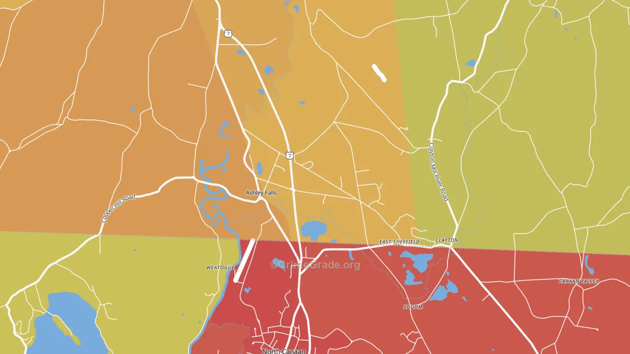 Ashley Falls, MA Map of Vandalism Rates