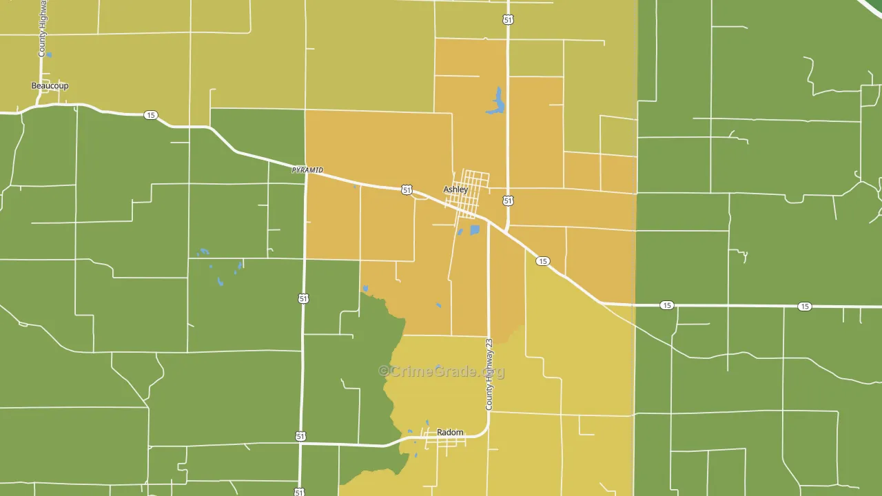 Ashley, IL Map of Vandalism Rates