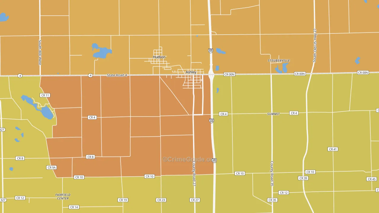 Ashley, IN Map of Vandalism Rates