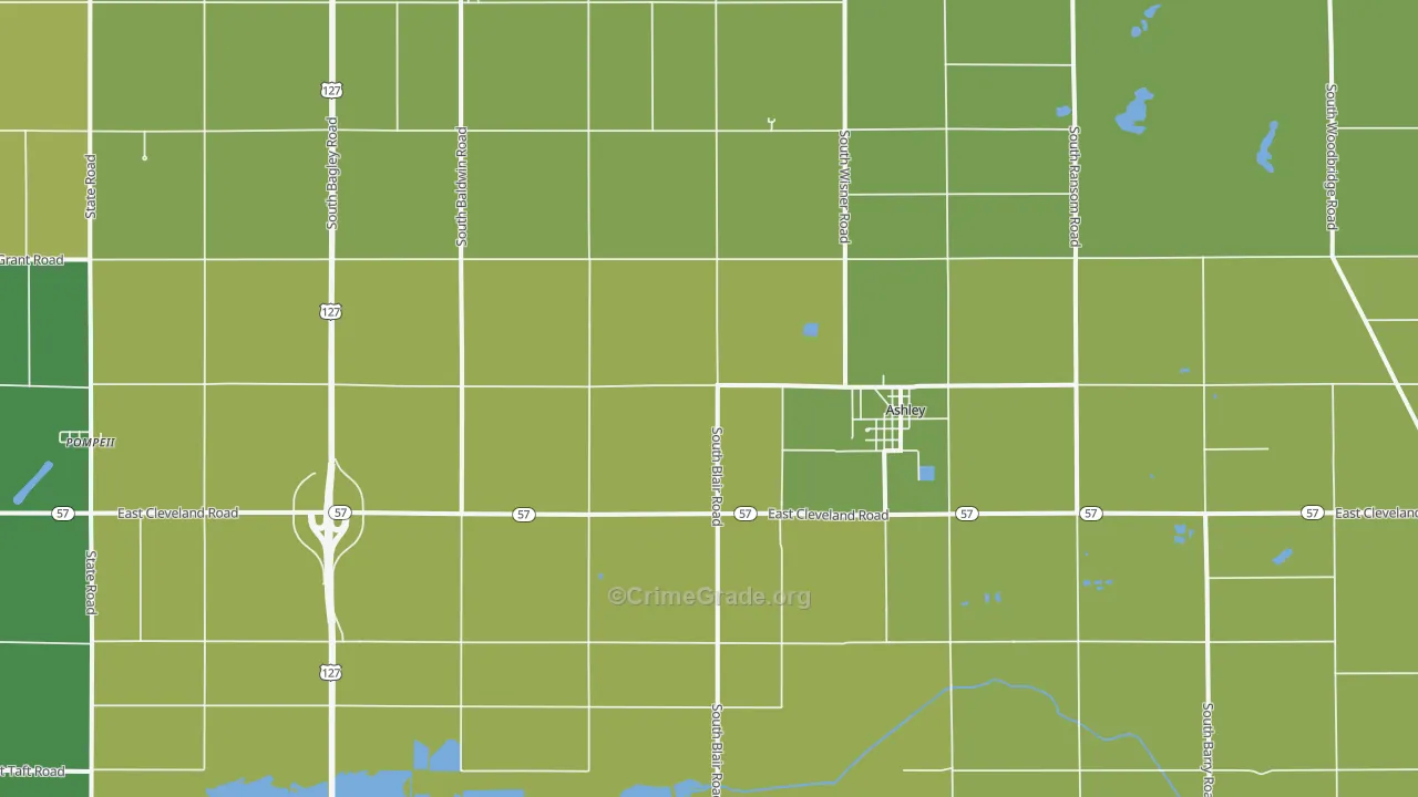 Ashley, MI Map of Vandalism Rates