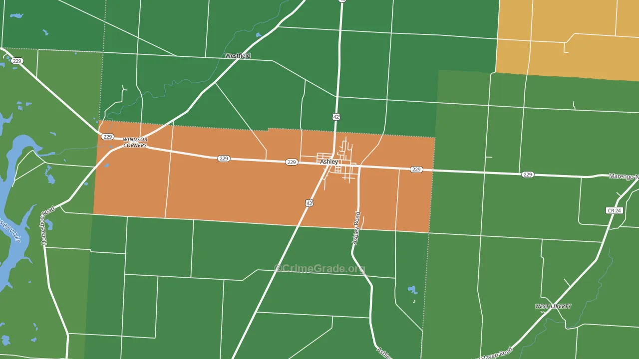 Ashley, OH Map of Vandalism Rates