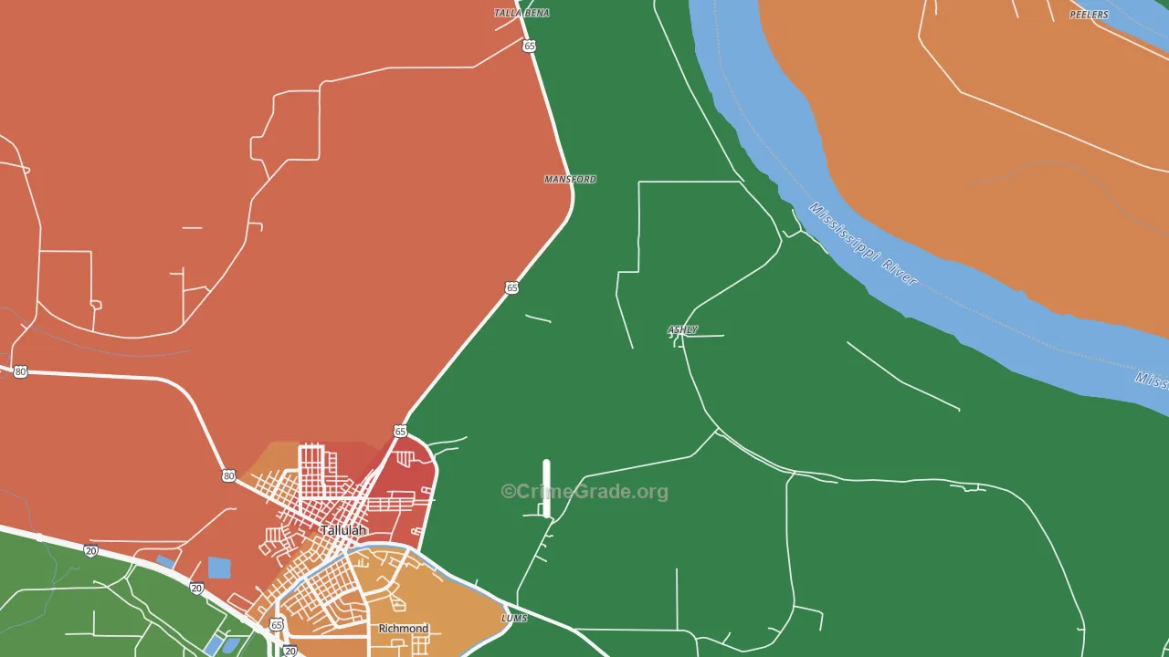 Ashly, LA Map of Vandalism Rates