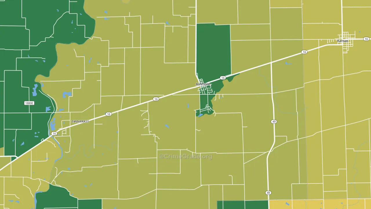 Ashmore, IL Map of Vandalism Rates