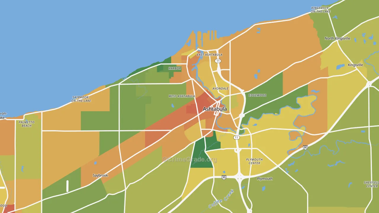 Ashtabula, OH Map of Vandalism Rates