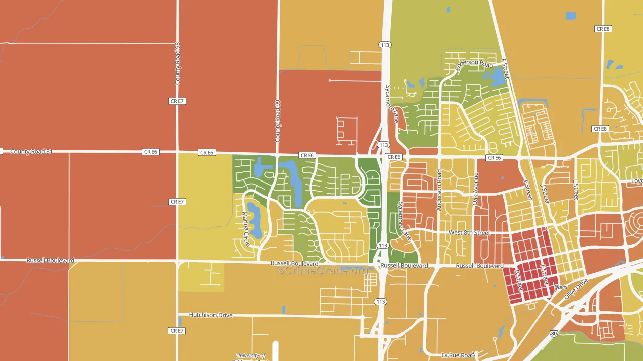 Aspen, Davis, CA Map of Vandalism Rates