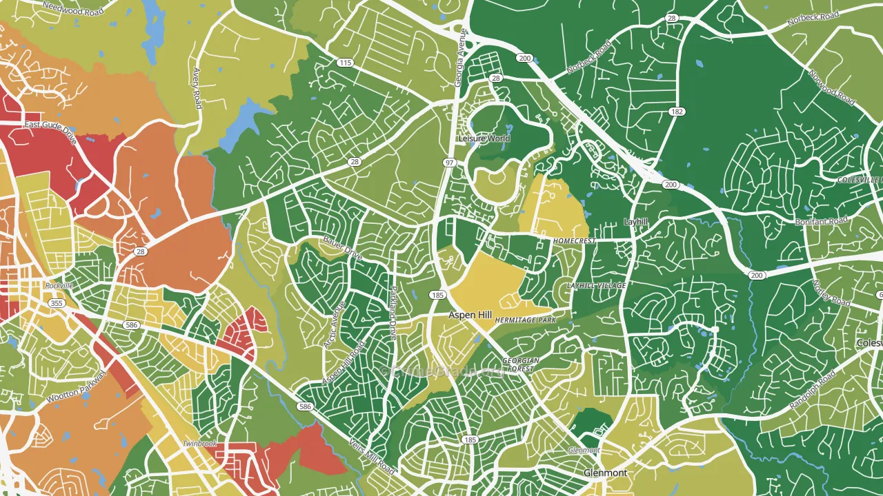 Aspen Hill, MD Map of Vandalism Rates
