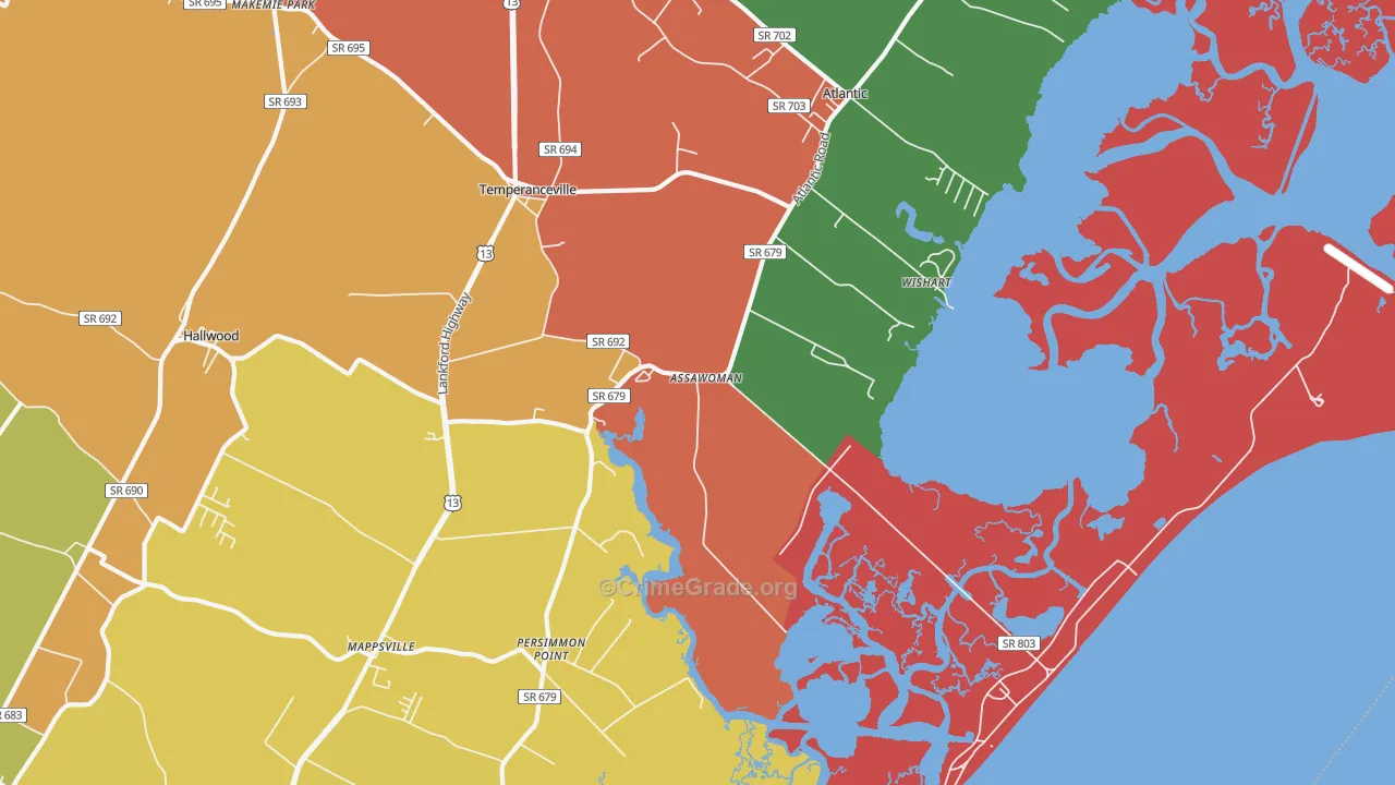 Assawoman, VA Map of Vandalism Rates