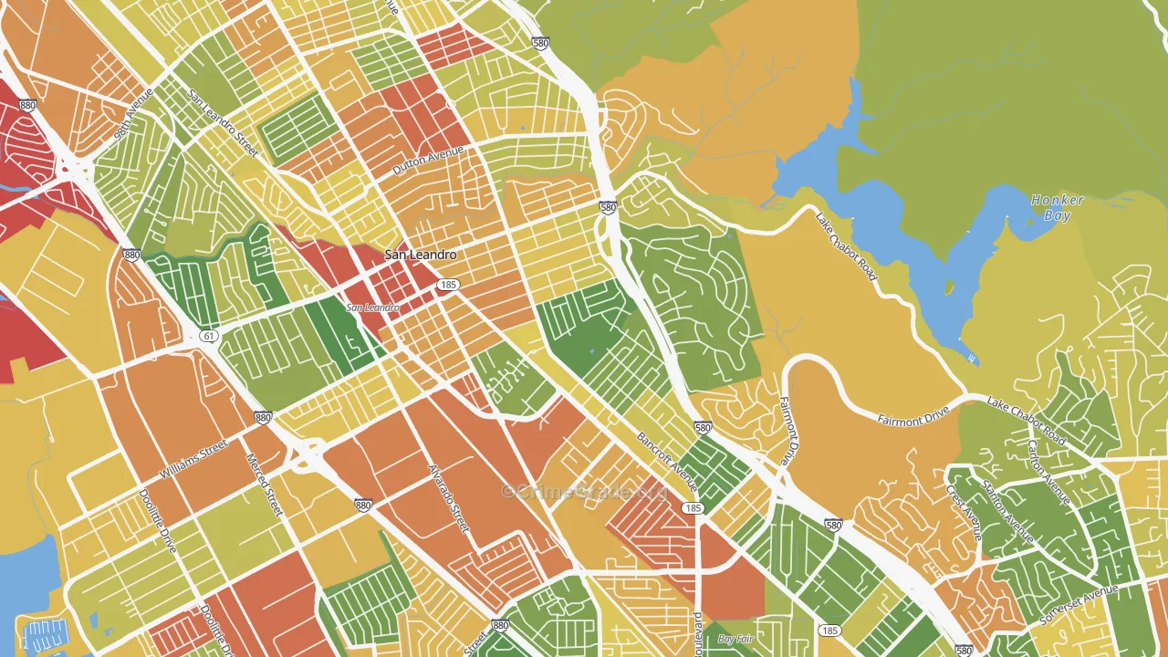 Assumption Parish, San Leandro, CA Map of Vandalism Rates