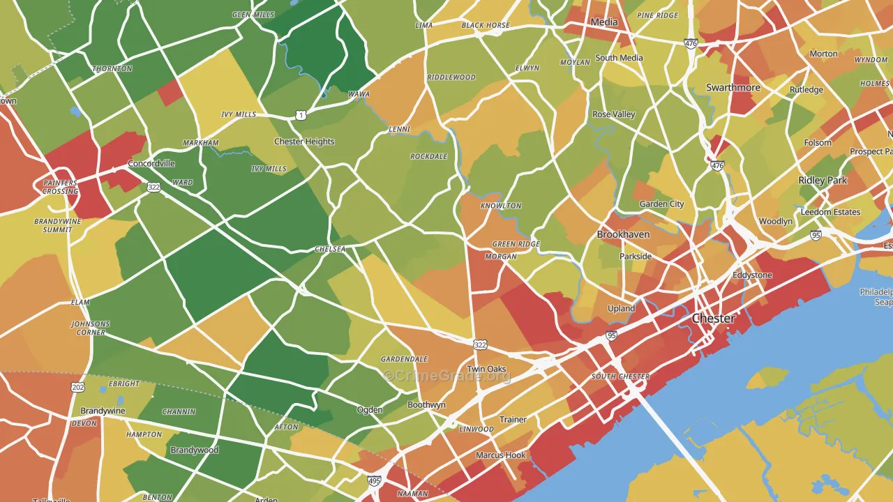Aston, PA Map of Vandalism Rates