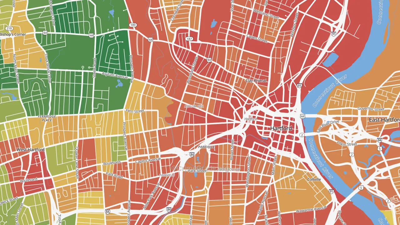 Asylum Hill, Hartford, CT Map of Vandalism Rates