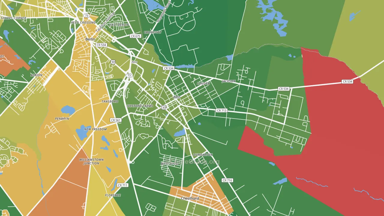 Atco, NJ Map of Vandalism Rates