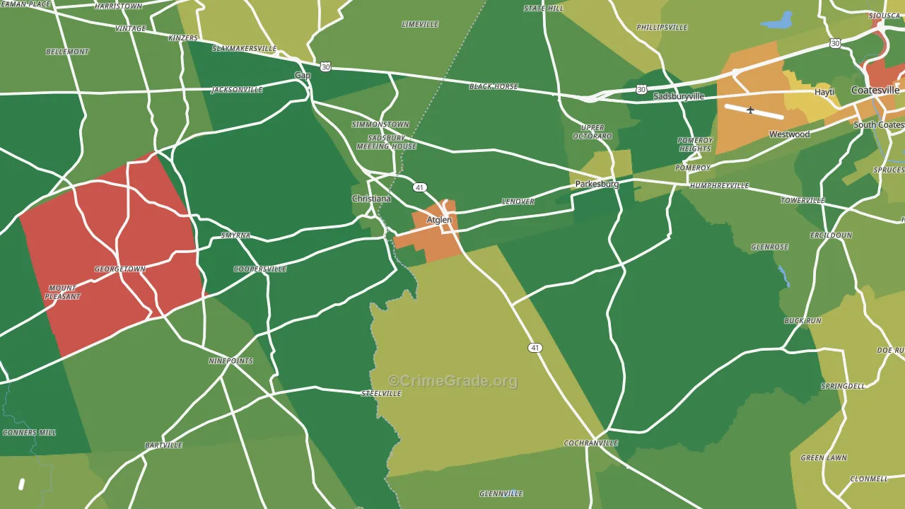 Atglen, PA Map of Vandalism Rates