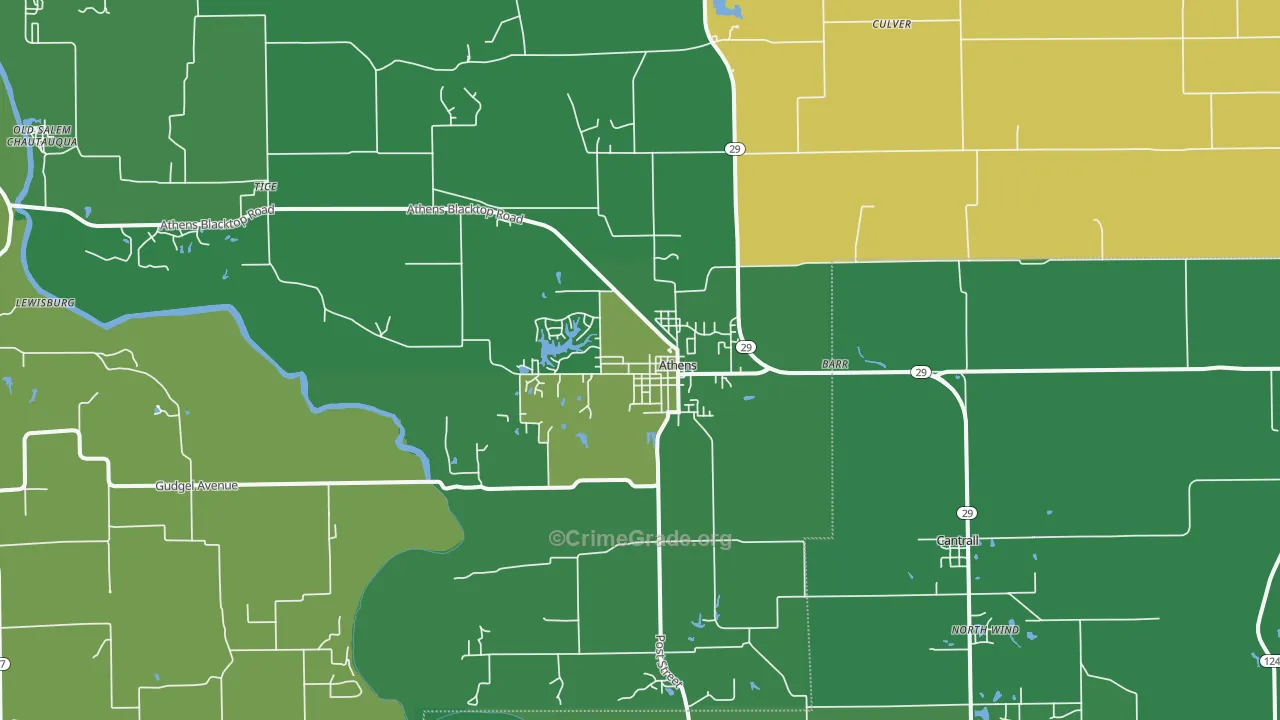 Athens, IL Map of Vandalism Rates