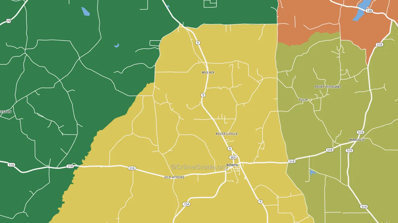 Athens, LA Map of Vandalism Rates