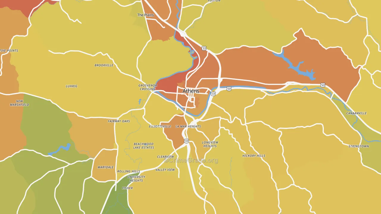 Athens, OH Map of Vandalism Rates