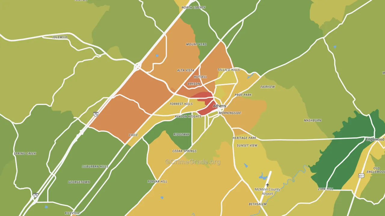 Athens, TN Map of Vandalism Rates