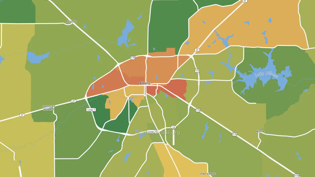 Athens, TX Map of Vandalism Rates