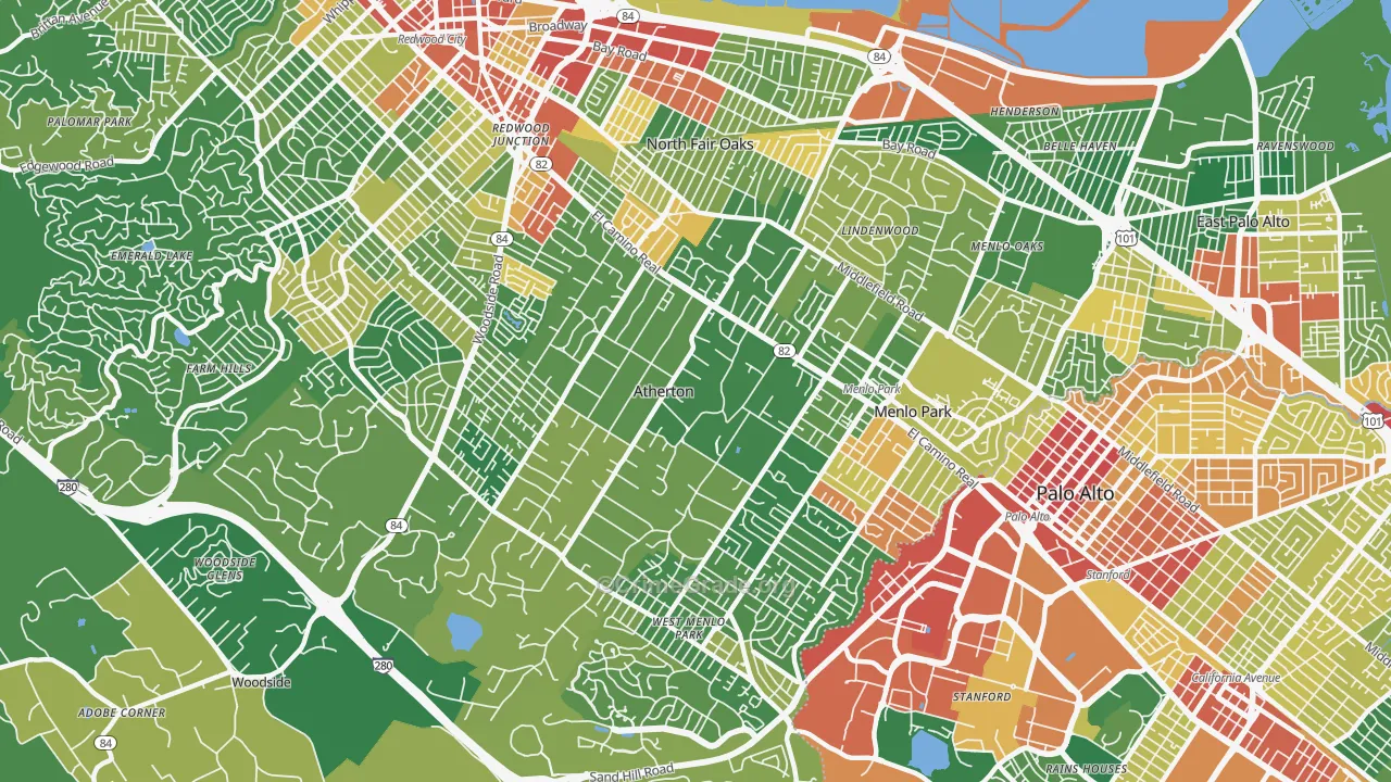 Atherton, CA Map of Vandalism Rates