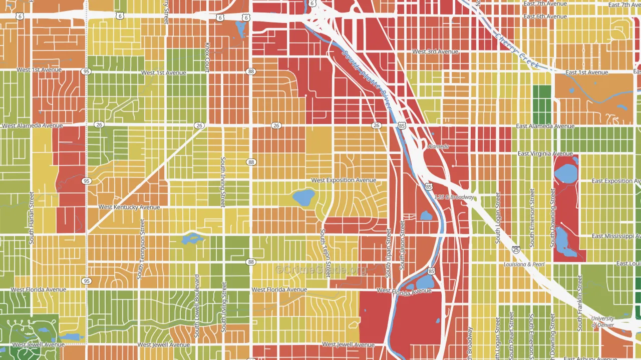Athmar Park, Denver, CO Map of Vandalism Rates